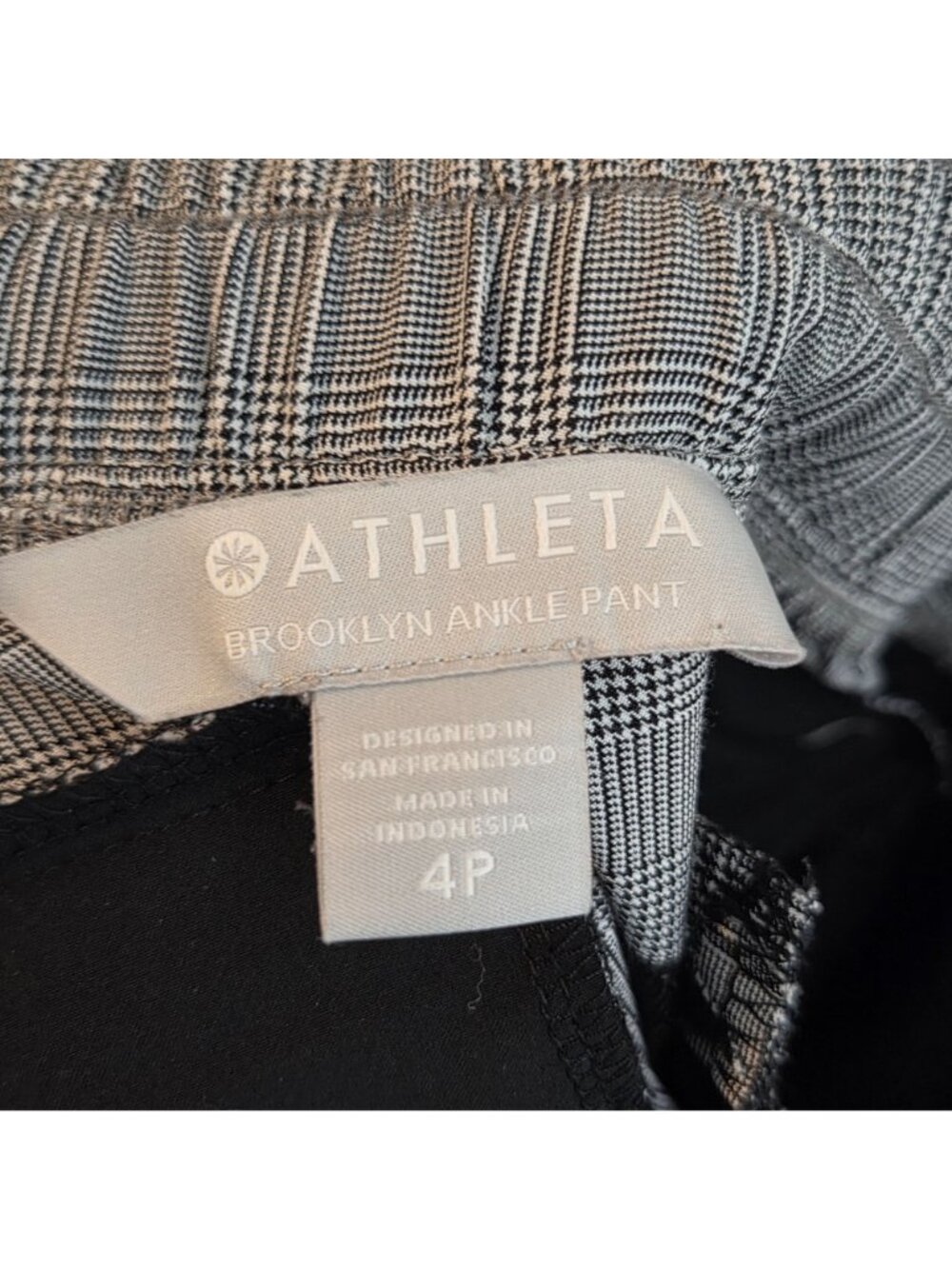 Athleta Brooklyn Plaid Tapered Ankle Pants Gray Black Stripe Size 4P - Picture 9 of 11
